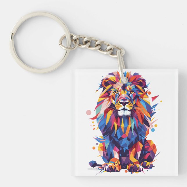 Geometric colorful lion design keychain (Front)