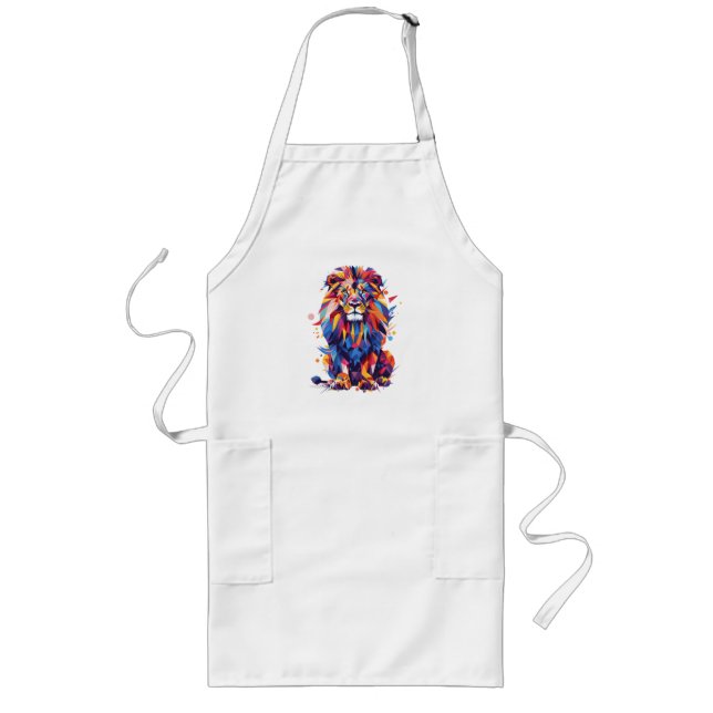 Geometric colorful lion design long apron (Front)