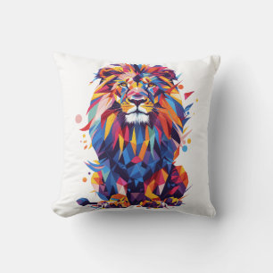 Geometric colorful lion design throw pillow