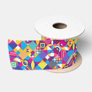 Geometric colorful squares summer pattern satin ribbon