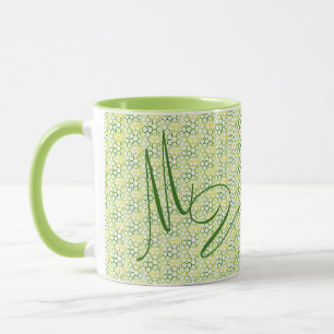 Geometric Colors Lime Green Monogram Mug