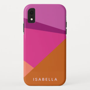 Geometric Colour Block in Purple Personalized Name iPhone XR Case