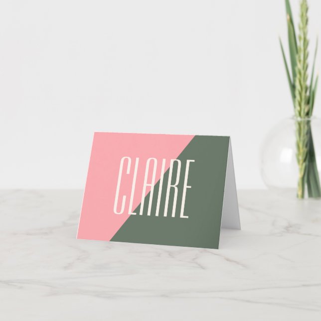 Geometric Colour Block Pink Green Personalized Nam Note Card (Front)