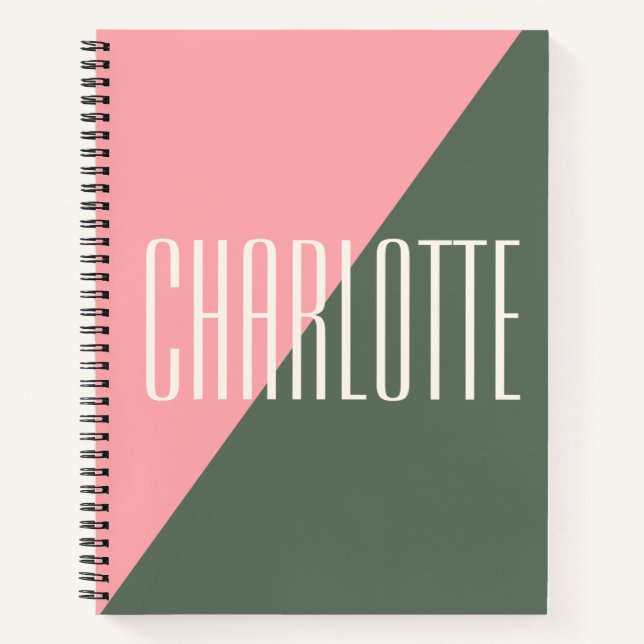 Geometric Colour Block Pink Green Personalized Nam Notebook (Front)
