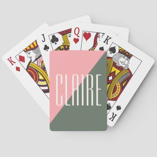 Geometric Colour Block Pink Green Personalized Nam Playing Cards (Back)