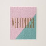 Geometric Colour Block Pink Teal Personalized Name Jigsaw Puzzle<br><div class="desc">Pretty Modern Abstract Geometric Colour Block Personalized Name jigsaw puzzle</div>