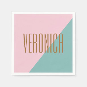 Geometric Colour Block Pink Teal Personalized Name Napkin