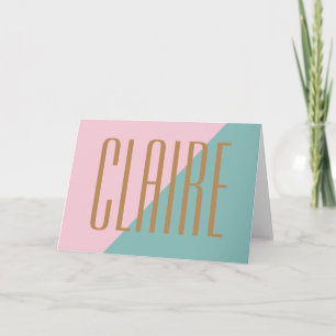 Geometric Colour Block Pink Teal Personalized Name Note Card