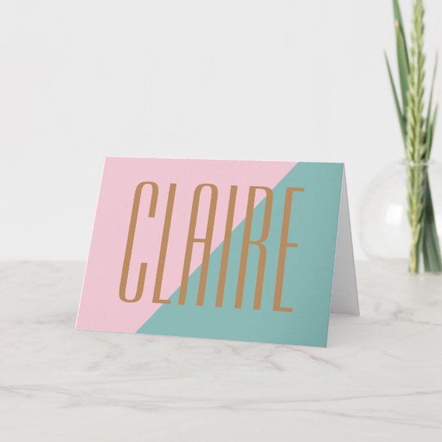Geometric Colour Block Pink Teal Personalized Name Note Card (Front)