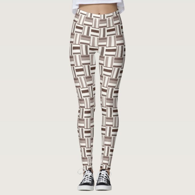 Geometric Colour Block Rectangles - Brown and Beig Leggings (Front)