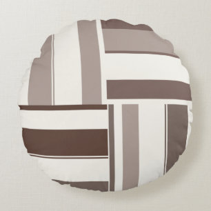 Geometric Colour Block Rectangles - Brown and Beig Round Pillow