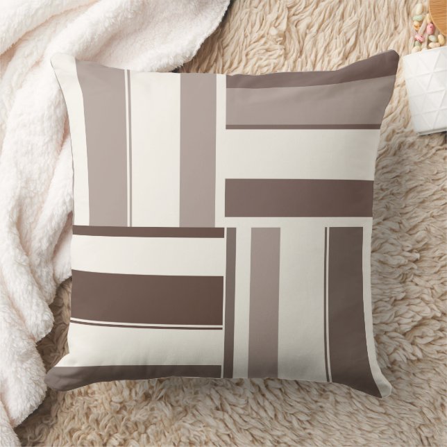 Geometric Colour Block Rectangles - Brown and Beig Throw Pillow (Blanket)
