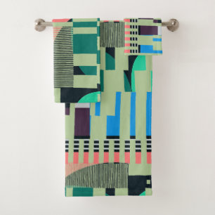 Geometric Colour‑Blocked Motif Modern Bath Towel Set