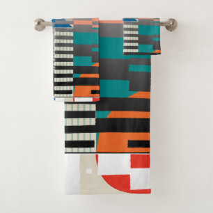 Geometric Colour‑Blocked Motif Modern Bath Towel Set