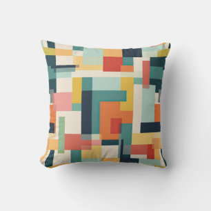 Geometric Colour Blocks Mid Century Modern Retro Throw Pillow