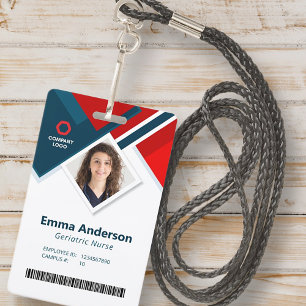 Geometric Colour Logo Employee Name QR and Barcode Badge