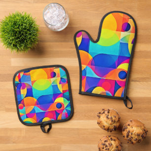 Geometric Colour Symphony Oven Mitt & Pot Holder Set