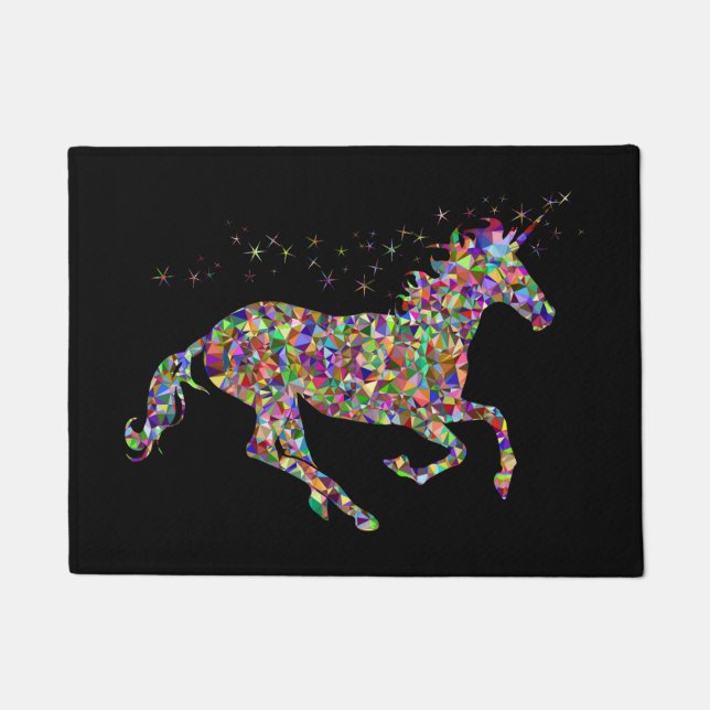 Geometric coloured Unicorn front door mat (Front)