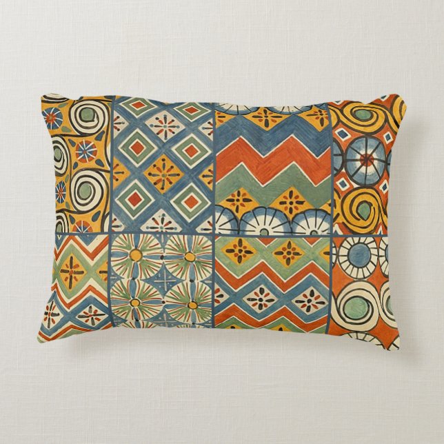 Geometric Colourful Antique Egyptian Graphic Art Accent Pillow (Back)