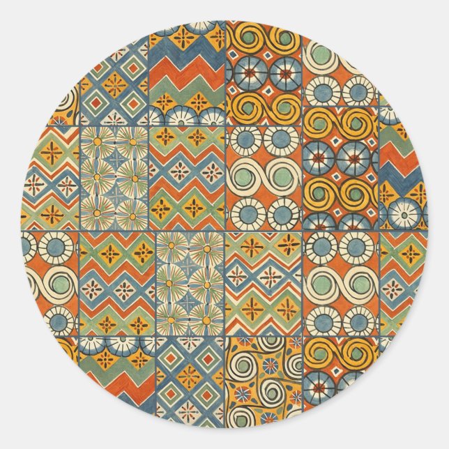 Geometric Colourful Antique Egyptian Graphic Art Classic Round Sticker (Front)