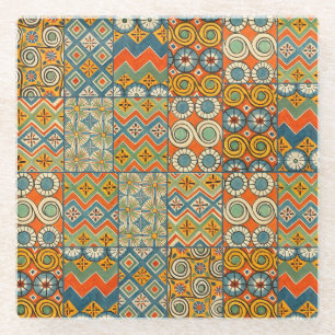 Geometric Colourful Antique Egyptian Graphic Art Glass Coaster
