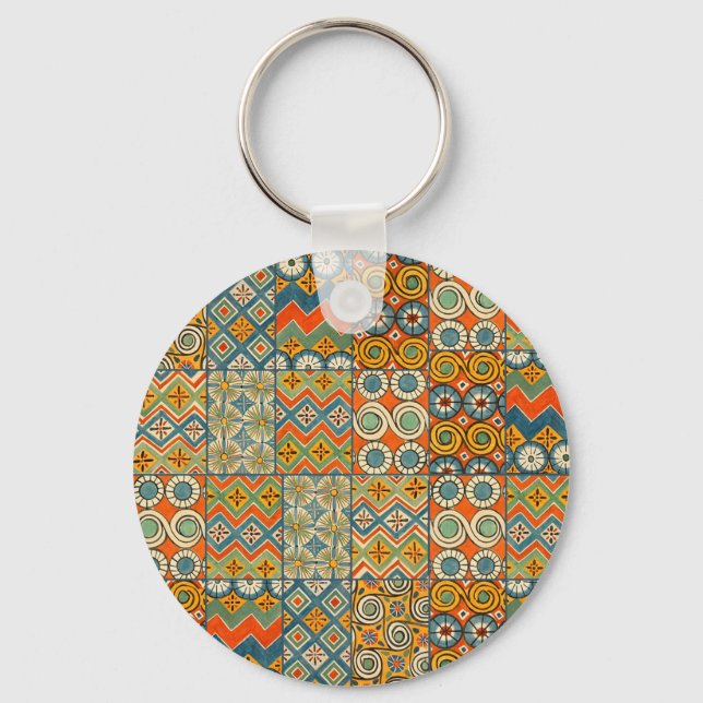 Geometric Colourful Antique Egyptian Graphic Art Keychain (Front)