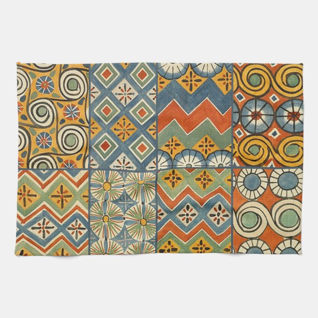 Geometric Colourful Antique Egyptian Graphic Art Kitchen Towel (Horizontal)