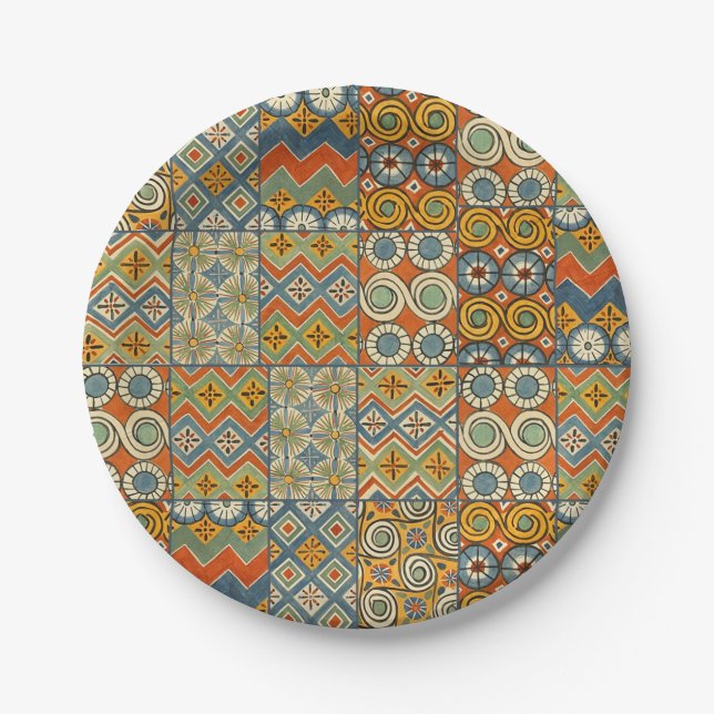 Geometric Colourful Antique Egyptian Graphic Art Paper Plate (Front)