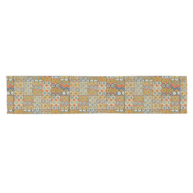 Geometric Colourful Antique Egyptian Graphic Art Short Table Runner (Horizontal)