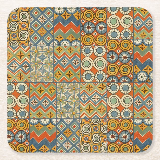 Geometric Colourful Antique Egyptian Graphic Art Square Paper Coaster (Front)
