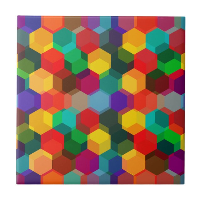 Geometric Colourful Hexagon Pattern Tile (Front)