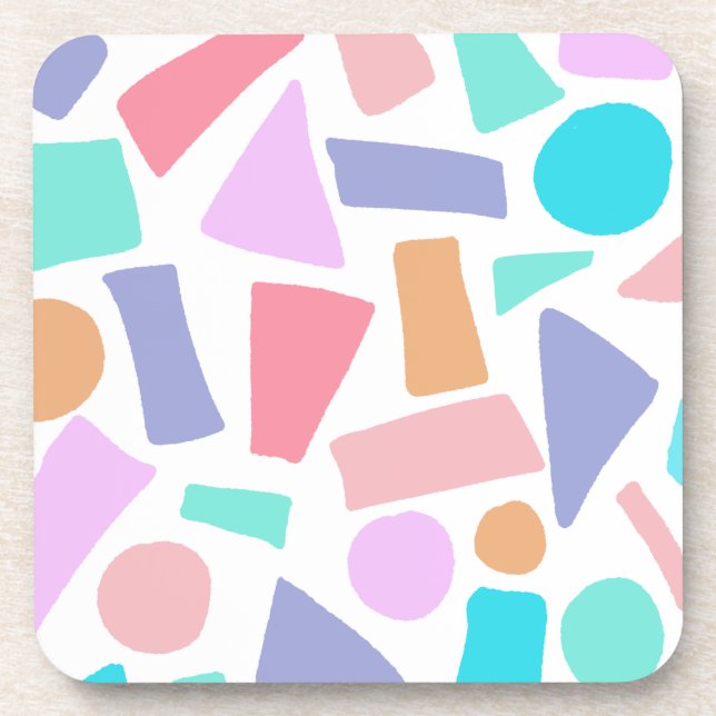 Geometric Colourful Pastel Shapes Pattern Coaster (Front)