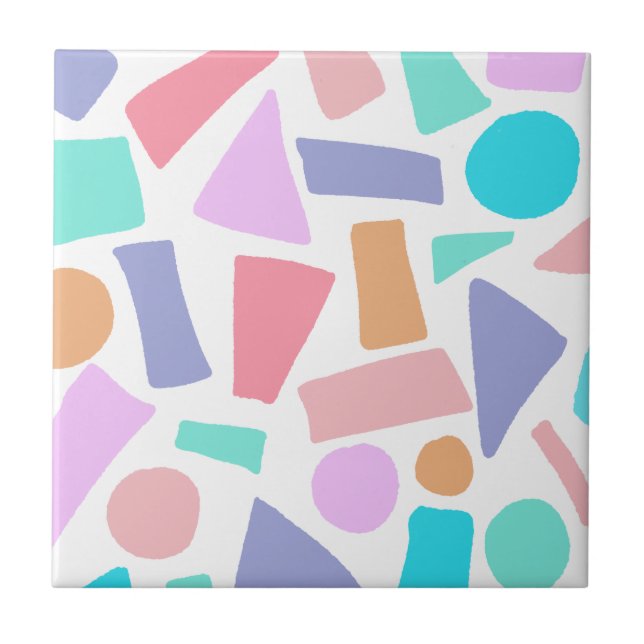 Geometric Colourful Pastel Shapes Pattern Tile (Front)