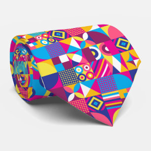 Geometric colourful squares summer pattern tie