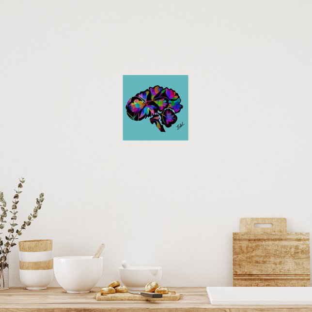 Geometric colours and floral brain poster (Kitchen)
