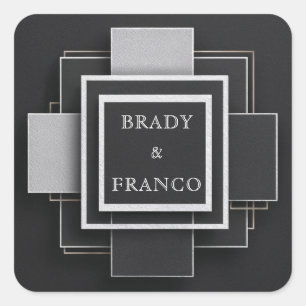 Geometric Contrast Layers Elegant Black Wedding  Square Sticker