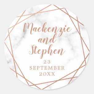 Geometric Copper Marble Personalized Wedding Classic Round Sticker