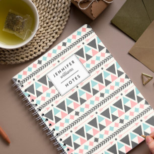 Geometric Coral and Mint Pattern Notebook