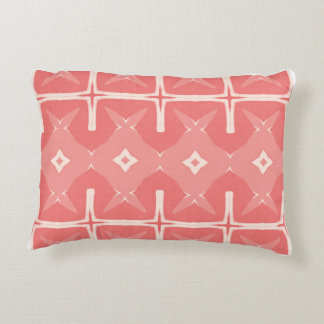 Geometric Coral and White Lattice Pattern Accent Pillow