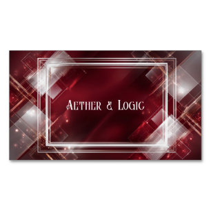 Geometric Crimson Red Silver Frame Luxury Magnetic Business Card