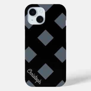Geometric Crossing Black Lines with Name iPhone 15 Case