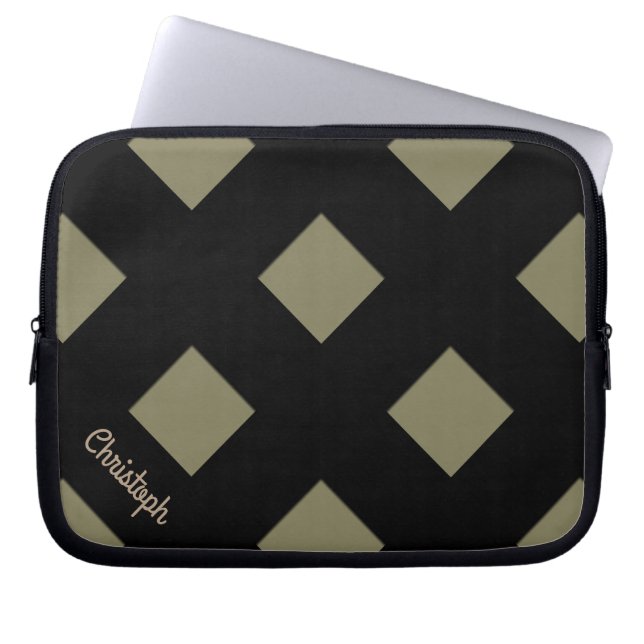 Geometric Crossing Pastel Black Lines with Name Laptop Sleeve (Front)