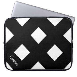 Geometric Crossing Pastel Black Lines with Name Laptop Sleeve