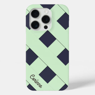 Geometric Crossing Pastel Green Lines with Name iPhone 15 Pro Case