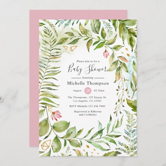 Geometric Crystal Greenery Baby Shower Invitation (Front/Back)