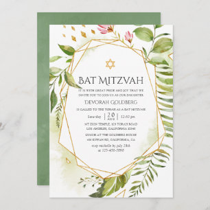 Geometric Crystal Greenery Bat Mitzvah Invitation