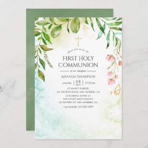 Geometric Crystal Greenery Holy Communion Invitation
