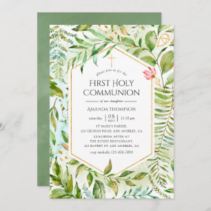 Geometric Crystal Greenery Holy Communion Invitation