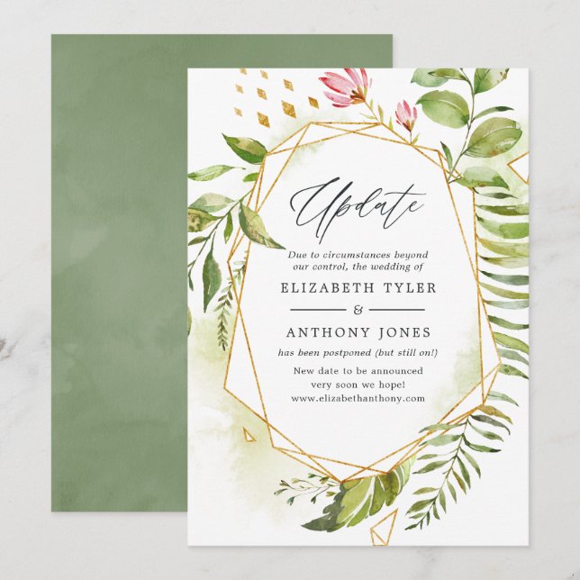 Geometric Crystal Greenery Wedding Update Invitation (Front/Back)