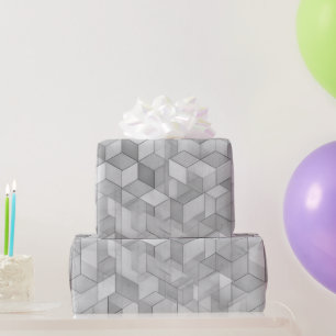 Geometric Cube Grey Silver Abstract Pattern Wrapping Paper